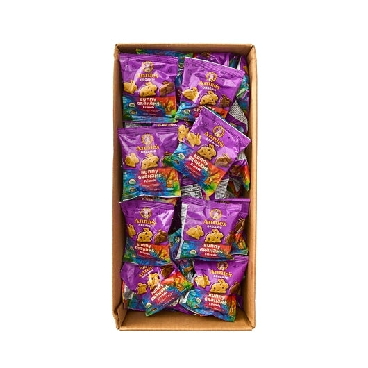 Annies Organic Friends Honey, Chocolate and Chocolate Chip Friends Bunny Graham Crackers, 100 x 1.25 oz Case - GS1 open-case image