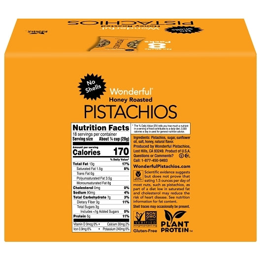 Wonderful Pistachios No Shell Honey Roasted Pistachios, 3 x 8 x 2.25 oz Case - GS1 closed shipping case image