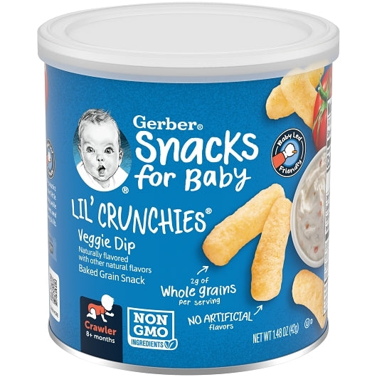 Gerber Graduates Veggie Dip Lil Crunchies Baby Snack Can With Whole Grains, 6 x 1.48 oz Case - Baby Food - image 2