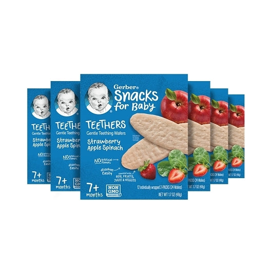 Gerber Individually Wrapped Strawberry Apple Spinach Teether Wafers, 6 x 1.7 oz Case - Bakery & Desserts - image 2