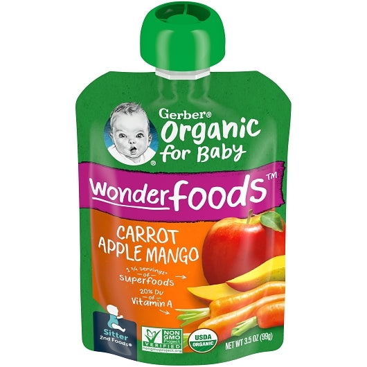 Gerber Carrot Apple Mango Puree Baby Food Pouch, 2 x 6 x 3.5 oz Case - Baby Food - image 2