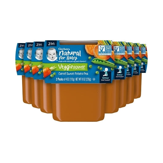 Gerber Natural Carrot Sweet Potato Pea Puree Tub, 2X 4 Oz, 8 x 8 oz Case - Fruit & Sides - image 2