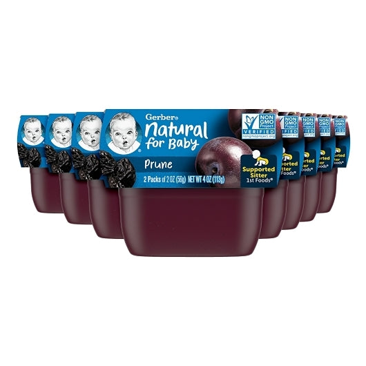 Gerber 1st Foods Natural for Baby Non-GMO Prune Puree Baby Food Tub, 2x 2 oz Tubs, 2 x 4 x 4 oz Case - Front/center packaged product image