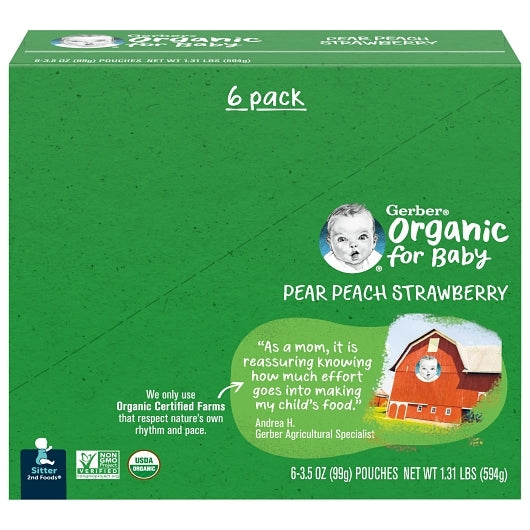 Gerber 2Nd Foods Pear Peach Strawberry Baby Pouch, 2 x 6 x 3.5 oz Case - Baby Food - image 2