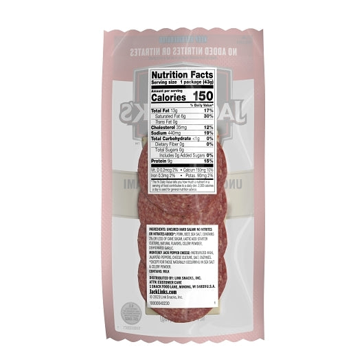 Jack Link's Beef And Pork Hard Salami And Pepper Jack Cheese, 2 x 8 x 1.5 oz Case - DOT product image 2