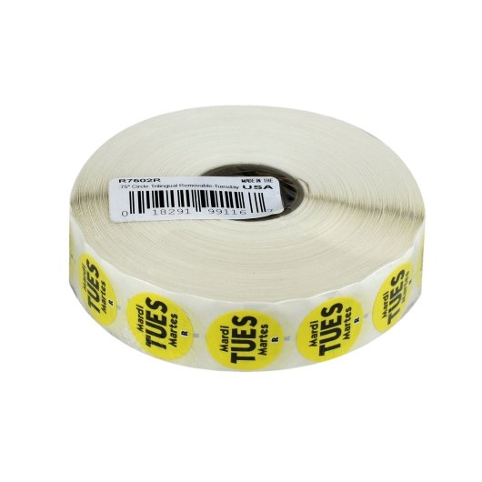 NCCO National Checking .75 Inch Circle Trilingual Removable Yellow Tuesday Label, 1 x 2000 each Case - Guest Checks &