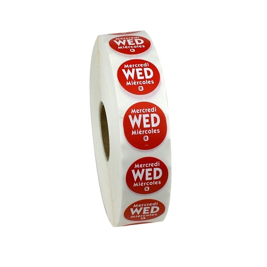 NCCO National Checking .75 Inch Circle Trilingual Removable Red Wednesday Label, 1 x 2000 each Case - Guest Checks &