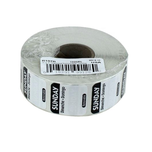 NCCO National Checking 1 Inch X 1 Inch Trilingual Black Sunday Removable Label, 1 x 1000 each Case - Food Labels & Day