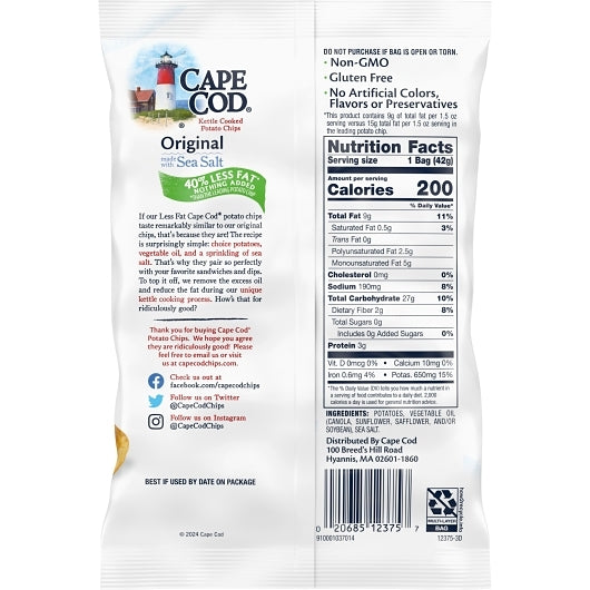 Cape Cod Potato Chips, Less Fat Original Kettle Cooked Chips, 56 x 1.5 oz Case - DOT product image 8