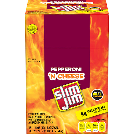Slim Jim Pork & Beef Pepperoni 'N Cheese Snack Sticks, 6 x 18 x 1.5 oz Case - DOT product image 2