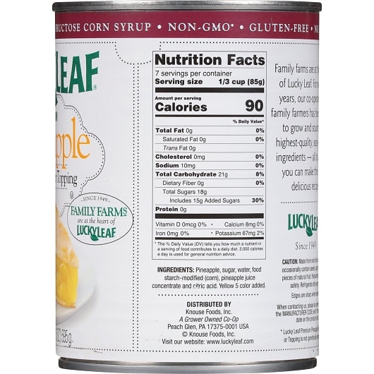 Lucky Leaf Canned Premium Pineapple Pie Filling, 8 x 21 oz Case - DOT product image 2