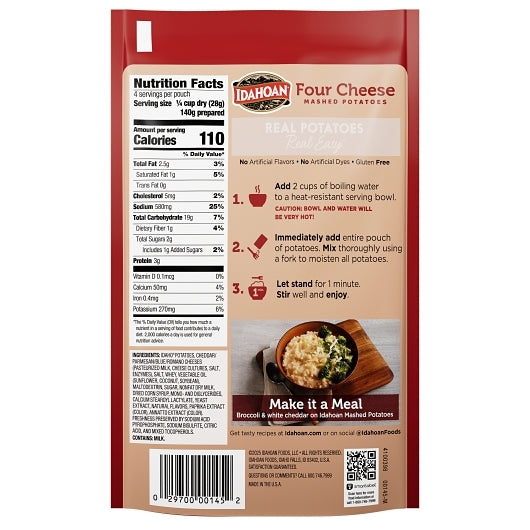 Idahoan Mashed Potatoes Four Cheese Mashed Potatoes, 12 x 4 oz Case - DOT product image 2