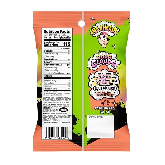 Warheads Peach Sour Clouds Peg Bag, 12 x 3 oz Case - Disposables - image 2