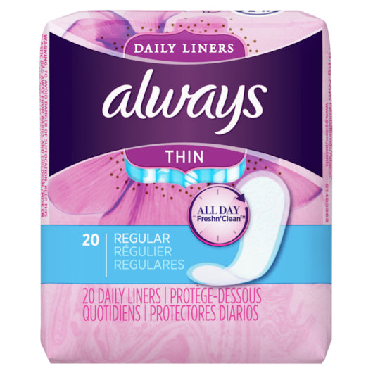 Always Regular Thin Pantiliner Unscented, 2 x 12 x 20 ct Case - DOT product image 2