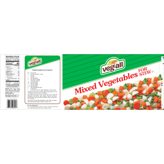 Veg-All Mixed VEGETABLES FOR STEW, 6 x 104 oz Case - Full package flat/label artwork