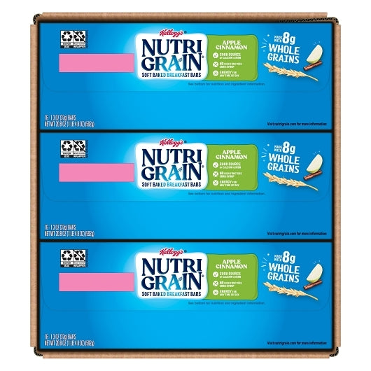 Nutrigrain Apple Bars Nutri-Grain Apple Cinnamon Cereal Bar, 3 x 16 x 1.3 oz Case - GS1 open-case image