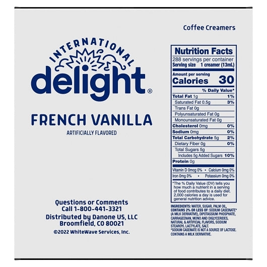 International Delight Gluten Free French Vanilla Creamer Single Serve, 1 x 288 ct Case - DOT product image 2