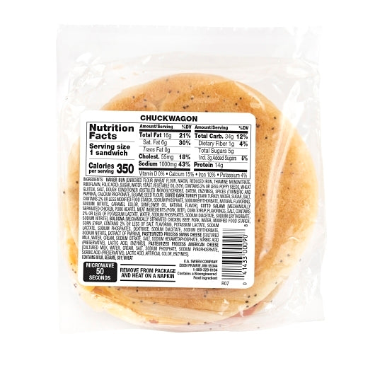 Deli Express Individually Wrapped Chuckwagon On Poppy Seed Kaiser Bun Sandwich, 10 x 4.5 oz Case - DOT product image 2
