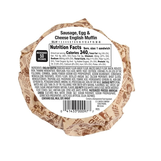 Deli Express Hot-To-Go Individually Wrapped Sausage, Egg & Cheese English Muffin, 12 x 5.1 oz Case - DOT product image 4