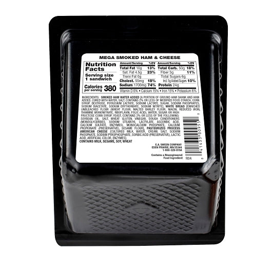 Deli Express Black Individually Wrapped Mega Smoked Ham & Cheese Sandwich Wedge, 8 x 6.3 oz Case - DOT product image 8