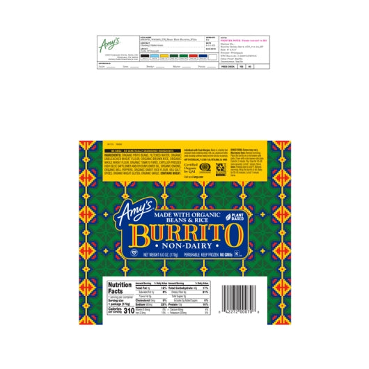 Amy's Bean & Rice Burrito, Dairy-Free, Organic (6 Oz. Boxes, 12 Per Case) - DOT product image 2