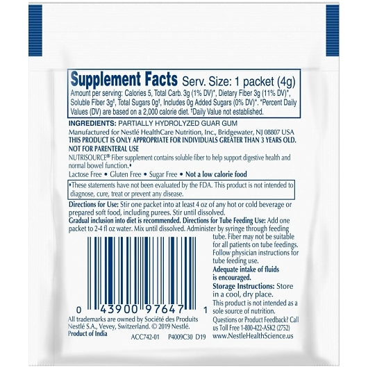 Nestle Nutrisource Soluable Fiber Powder, 4 Gram - 72 per case. - DOT product image 2