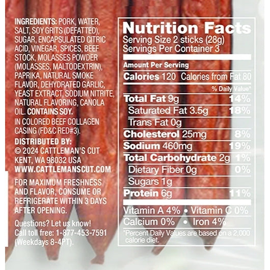 Cattlemans Smoked Sticks Cuts, 8 x 8 x 3 oz Case - DOT product image 2