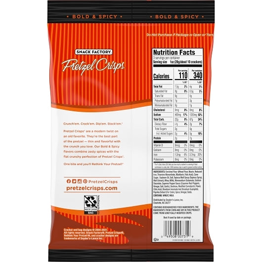 Snack Factory Pretzel Crisps Buffalo Wing Pretzels, 8 x 3 oz Case - DOT product image 8