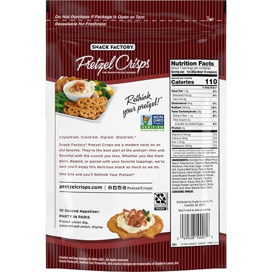 Snack Factory Pretzel Crisps Honey Mustard Onion, 12 x 7.2 oz Case - DOT product image 8