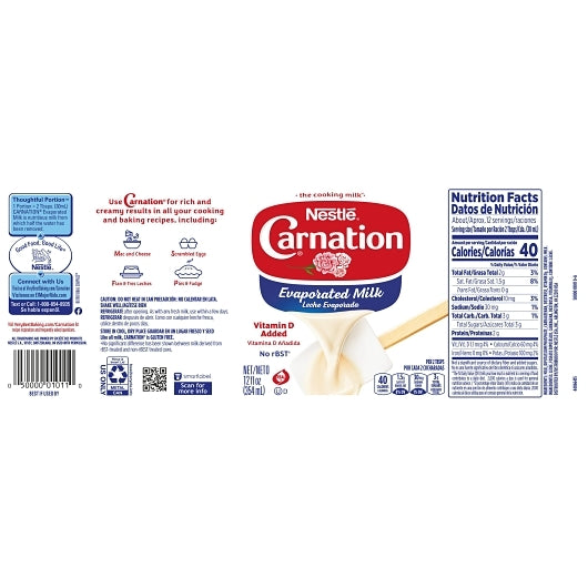 Carnation Nestle Kosher Evaporated Milk, 24 x 12 fl oz Case - Full package flat/label artwork
