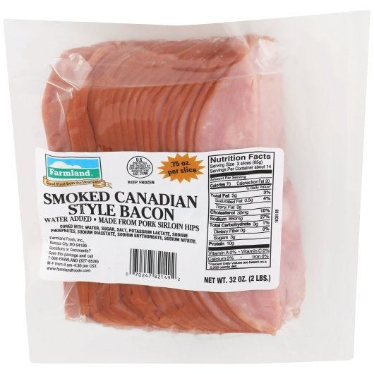 Smithfield Farmland Canadian Smoked Sliced Bacon, 6 x 2 lb Case - DOT product image 2