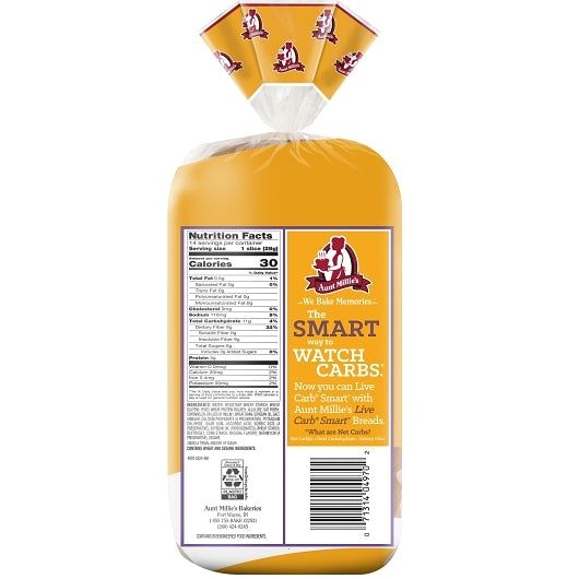 Aunt Millie's Live Carb Smart Wheat Bread, 6 x 14 oz Case - Breads, Rolls & Buns - image 2