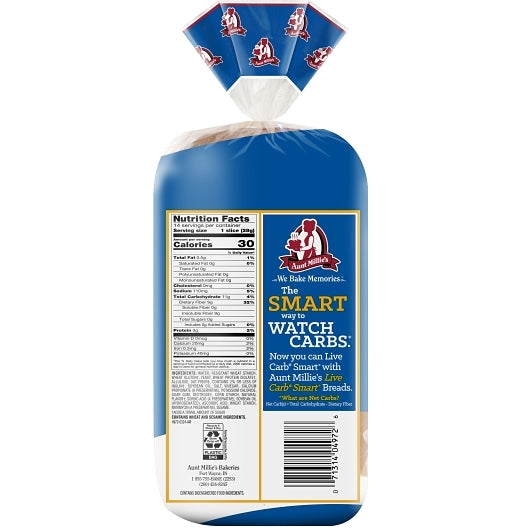 Aunt Millie's Live Carb Smart White Bread, 6 x 14 oz Case - Breads, Rolls & Buns - image 2