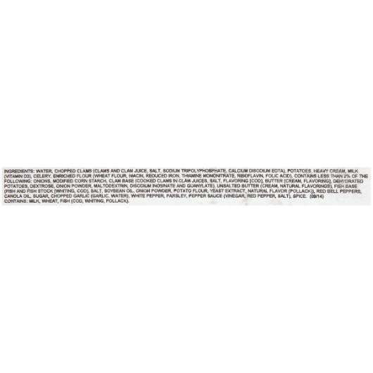 TrueSoups Clam Chowder Ready to Heat Clam Chowder, 1 x 14.5 KG Case - Combined nutrition and ingredients label