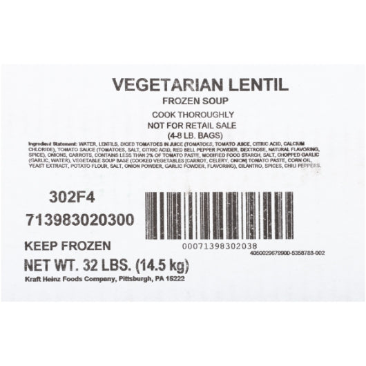 TrueSoups Vegetarian Lentil Ready to Heat Vegetarian Lentil Soup, 4 x 8 lb Case - Combined nutrition and ingredients label
