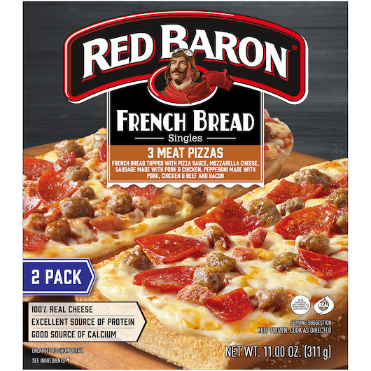Red Baron French Bread Pizza Three Meat Singles, 12 x 11 oz Case - Prepared Foods - image 2