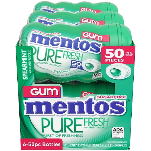 Mentos Sugar Free Pure Fresh Gum Spearmint Curvy Bottle, 6 x 6 x 50 PC Case - DOT product image 2