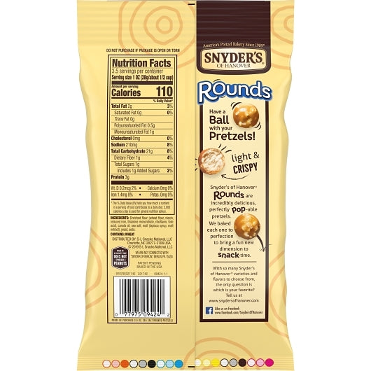 Snyder's Of Hanover Pretzel Sea Salt Rounds, 8 x 3.5 oz Case - DOT product image 8