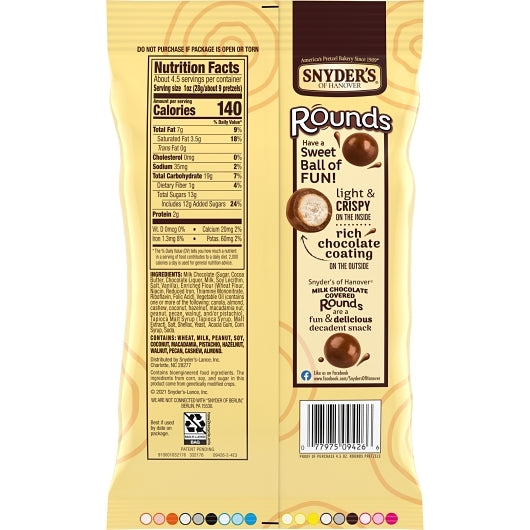 Snyder's Of Hanover PRETZEL MILK CHOCOLATE ROUND, 8 x 4.5 oz Case - DOT product image 8