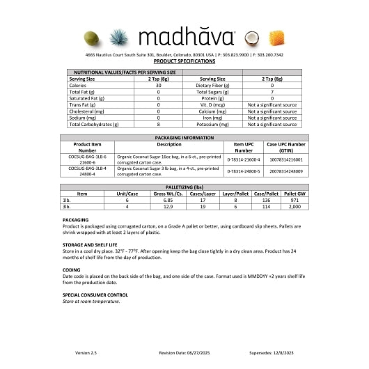 Madhava Organic Coconut Sugar, 4 x 3 lb Case - Pantry Ingredients - image 2