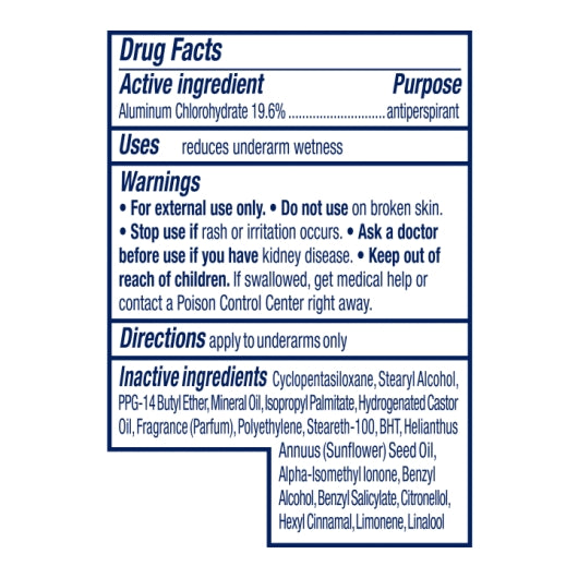 Dove Women'S 48 Hour Fresh Anti-Perspirant Deodorant Stick, 2 x 6 x 2.6 fl oz Case - Ingredients label