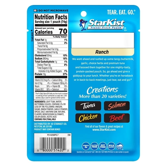 Starkist Tuna Creations Ranch, 24 x 2.6 oz Case - DOT product image 2
