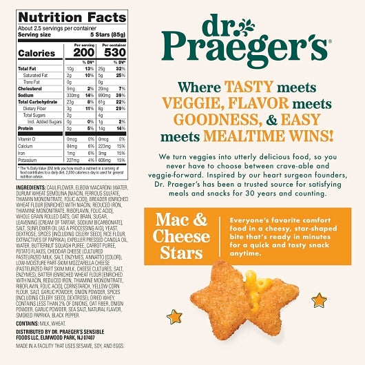 Dr. Praeger's Mac & Cheese Stars, 6 x 8 oz Case - Prepared Foods - image 2