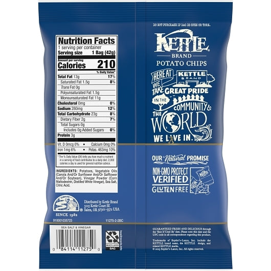Kettle Brand Potato CHIP SEA SALT & VINEGAR, 24 x 1.5 oz Case - DOT product image 8
