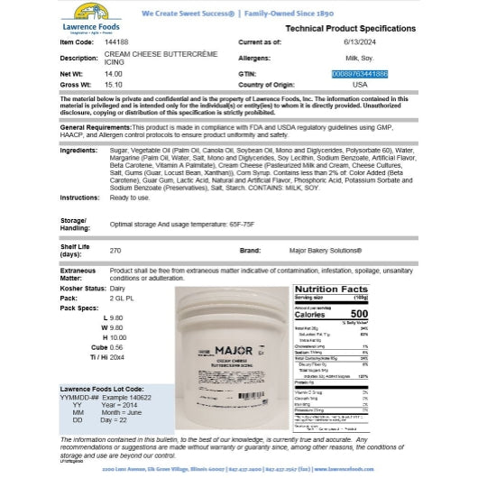 Major Bakery Solutions Cream Cheese Buttercreme Icing, 1 x 14 lb Case - Bakery & Desserts - image 2