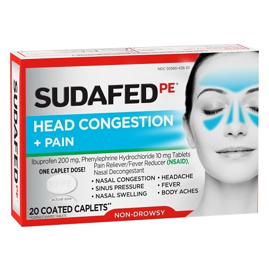 Sudafed Non-Drowsy PE Head Congestion & Pain Caplets, 8 x 3 x 20 ct Case - DOT product image 2