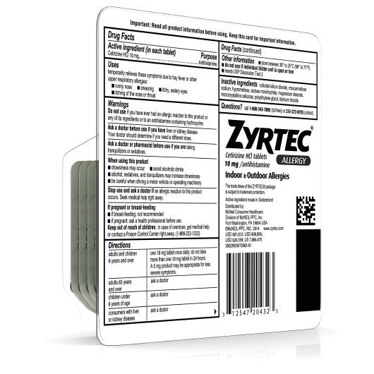 Zyrtec Allergy 10 Milligram Tablets, 6 x 4 x 14 ct Case - Alternate product angle or state