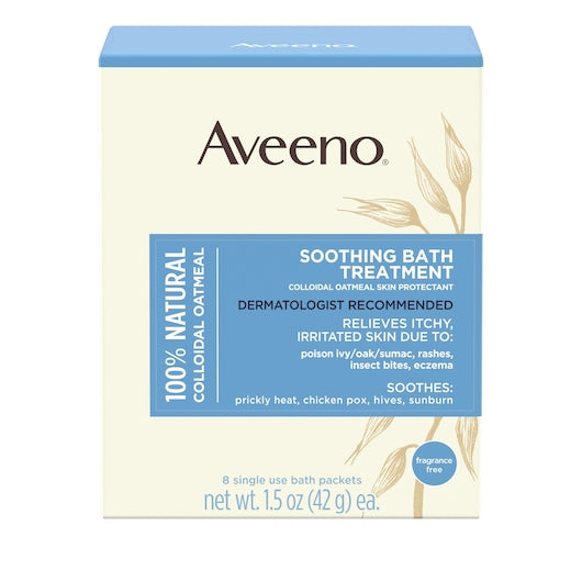 Aveeno Body Soothing Bath Treatment, 8 x 3 x 8 ct Case - Front/center packaged product image