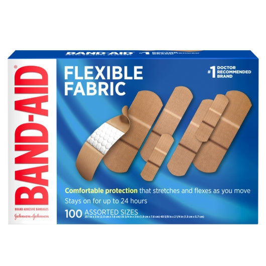 Band-Aid Flexible Fabric Assorted Sizes Bandages Box, 4 x 3 x 100 ct Case - DOT product image 2