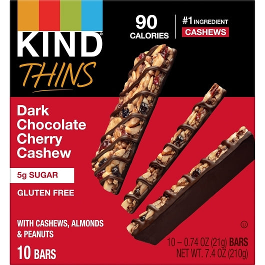 Kind Thins Dark Chocolate Cherry Cashew Bar, 6 x 10 x 0.7 oz Case - Nuts & Seeds - image 2